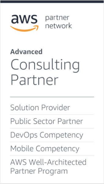 AWS Consulting Partner accreditation for Solution Provider, Public Sector Partner, DevOps Competency, Mobile Competency, AWS Well-Architected Partner Program