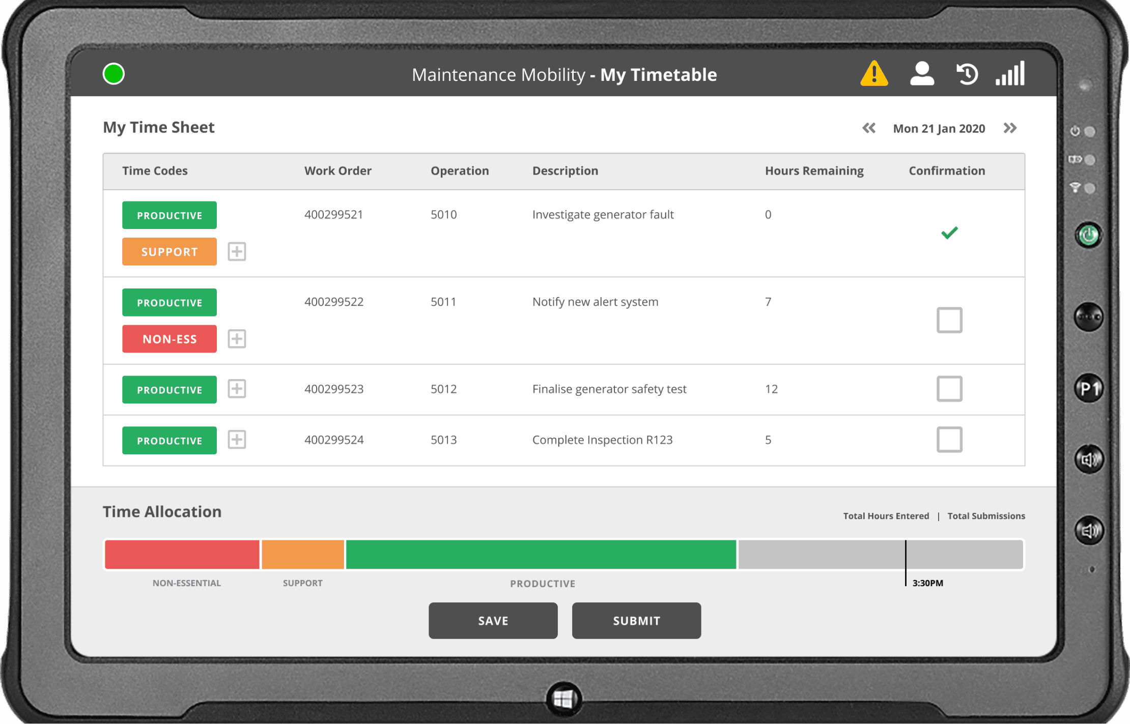 A digital tablet showing an example screen of the SMARTapps application.